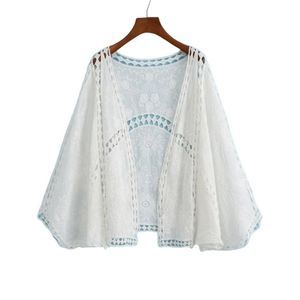 CELLABIE White Sheer Crochet Detail Crop Open Cardigan One-Size